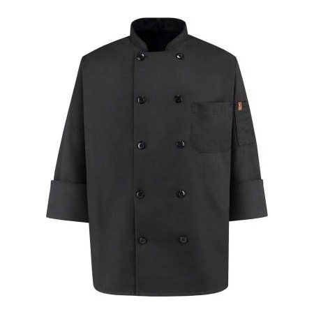 Vf Imagewear Chef Designs 10 Button-Front Chef Coat, Pearl Buttons, Black, Spun Polyester, 2XL 0425BKRGXXL